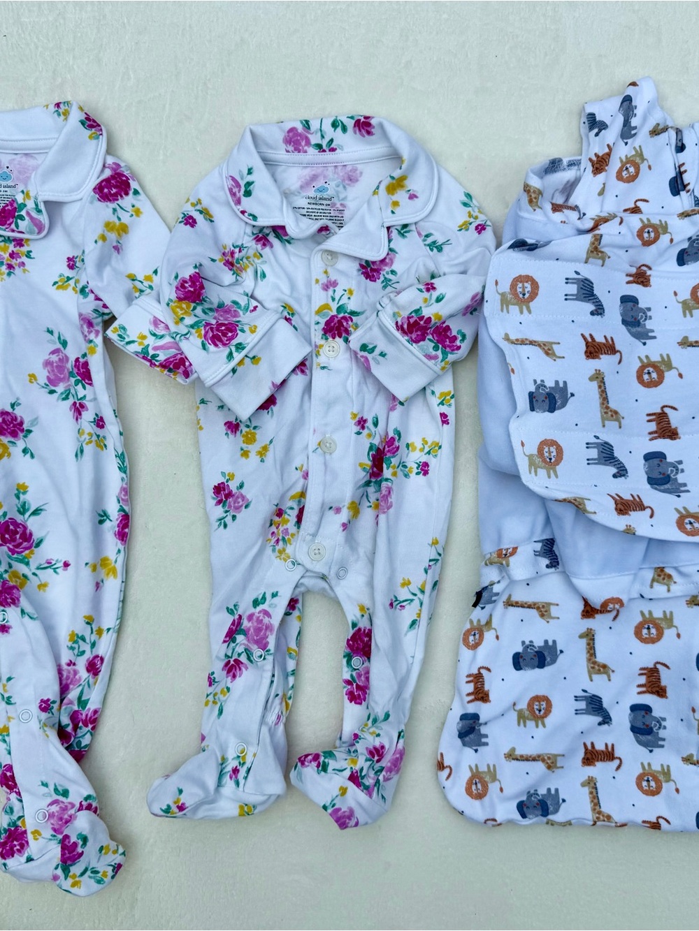 Baby Newborn 0-3M Sleepwear Lot Cloud Island Floral Sleepers HALO Swaddle 3 Pc
